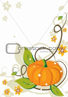 Grunge background with pumpkin and flowers
