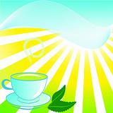 vector illustration. cup of tea with mint on beautiful sunny background