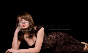 young woman on black