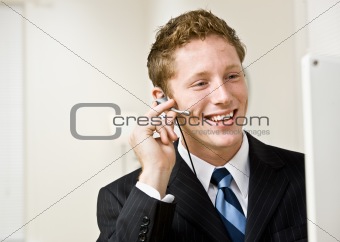 Businessman talking on headset