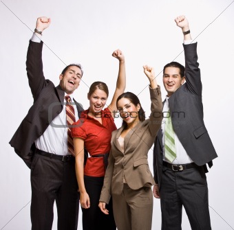 Business people cheering