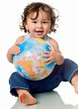 Baby with puzzle globe.