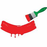 Red paint and green brush.Vector illustration