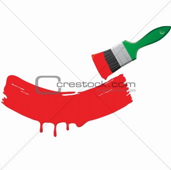 Red paint and green brush.Vector illustration