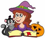 Halloween girl reading book
