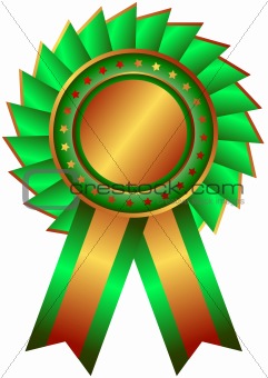 Bronze medal with green  ribbon (vector)