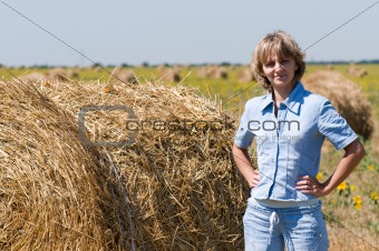 Haystack and girl