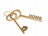 Two 3d gold keys with symbol home