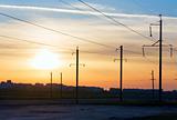 Sunset and high-voltage line