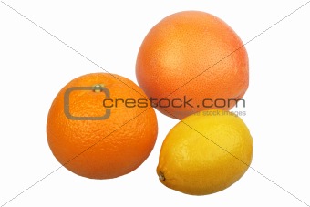 Orange, grapefruit and yellow lemon.
