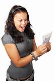 young woman has won a lot of money