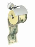 The Roll of dollars anchored in holder for tissue