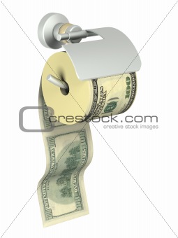 The Roll of dollars anchored in holder for tissue
