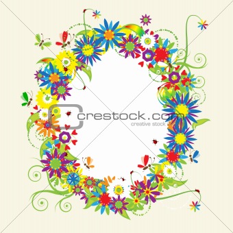 Floral frame, summer illustration