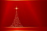 Abstract red golden vector background with Christmas tree and copy-space