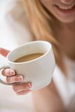 Close-up of Woman Holding White Coffee Mug