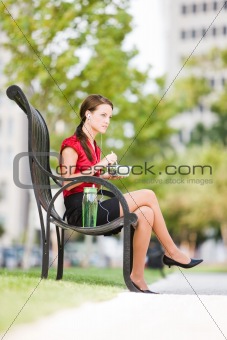 Businesswoman Eating Lunch Outside