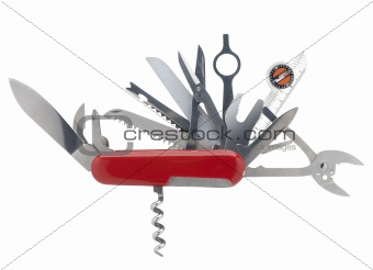 Open swiss army knife, isolated