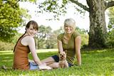 Women with dog at a park