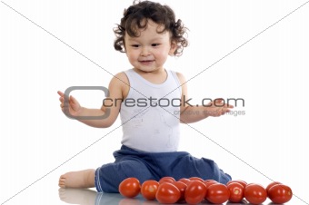Child with tomato.