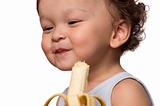 Child eat banana.