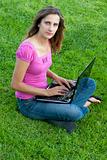 Woman laptop grass