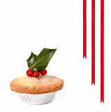 Mince Pie with Holly and Red Ribbons