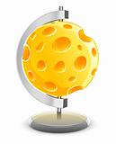 globe planet made of yellow porous cheese with holes