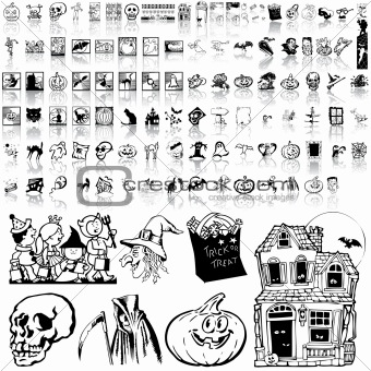 Halloween set of black sketch. Part 7.