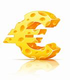 euro currency sign made of yellow porous cheese with holes