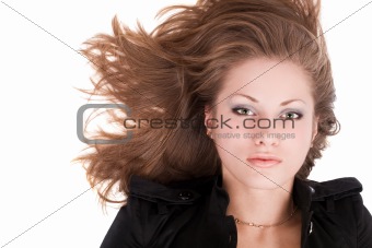 Portrait of the young beautiful woman. Isolated on a white backg