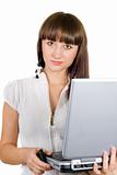 Portrait of  the businesswoman with laptop over white