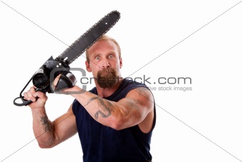 Crazy guy with chainsaw