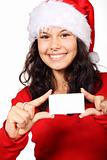 Cute Santa Claus holding blank card