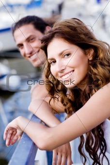Young couple on a footbridge