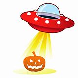 Jack-O-Lantern Under Red Flying Saucer