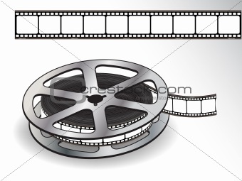 A reel of 35mm motion picture film on a white background. Vector