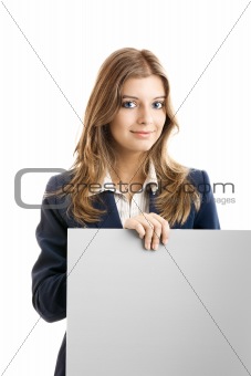 Business Woman holding a billboard