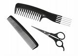 Two black professional combs and scissors.