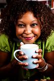 Pretty African American Woman with Coffee