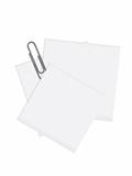 Paper note with a gray paperclip over a blank background