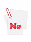 Paper note with a red paperclip and with the word "No"