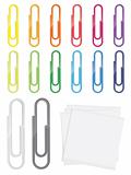 Many detailed glossy paperclips in various colors with blank notepapers