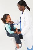 African American Female Doctor Examining Interracial Girl Child