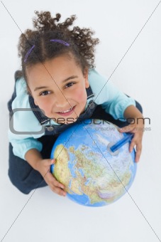 African American Mixed Race Girl Holding A Globe