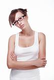 Pretty Female Student wearing glasses isolated on white background