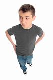 Boy in grey t-shirt and blue jeans