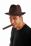 guy in a hat with a cigar