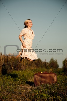 Young Woman Jumping Outdoors