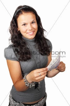 Young woman counting cash 